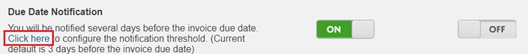 Screen capture of Due Date Notification section on my.ENWIN.com, outlining where the "click here" button is.